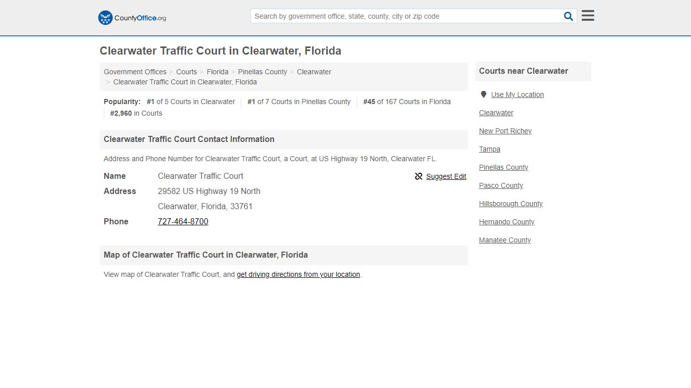Clearwater Traffic Court - Clearwater, FL (Address and Phone)